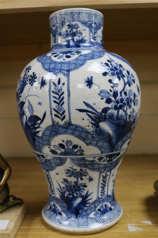 A Chinese blue and white baluster vase 30cm.